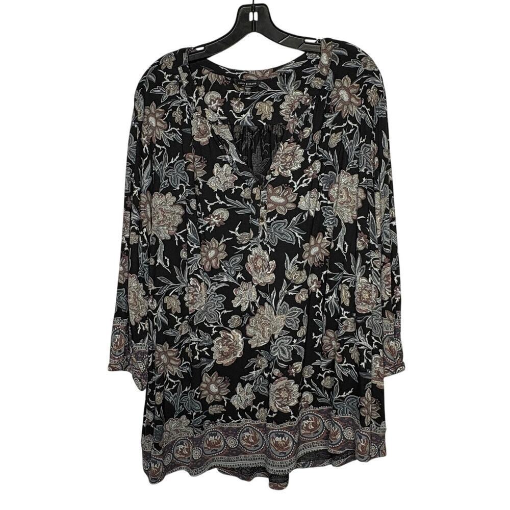 Lucky Brand Paisley Henley Boho V Neckline Pullover Top Size 3XL Plus